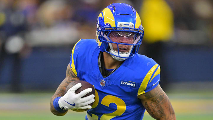 The Los Angeles Rams' running back Blake Corum (22) is one of several DMV football players trying to lead their teams to the Super Bowl.
