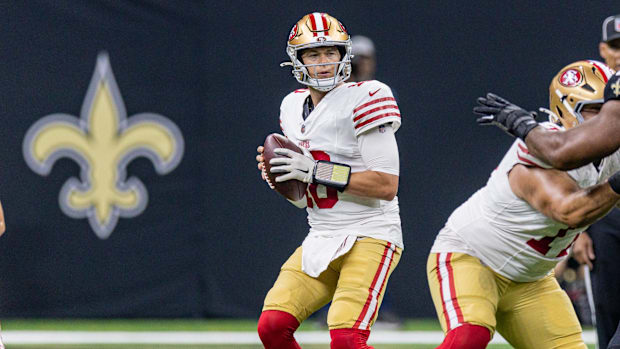 San Francisco 49ers quarterback Mac Jones (10)