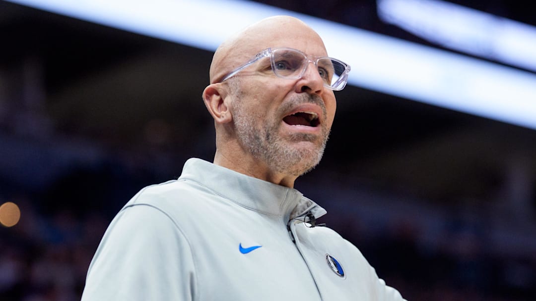 Feb 20, 2026; Minneapolis, Minnesota, USA; Dallas Mavericks head coach Jason Kidd talks with a referee in the first quarter against the Minnesota Timberwolves at Target Center. Mandatory Credit: Matt Blewett-Imagn Images Feb 20, 2026; Minneapolis, Minnesota, USA; Dallas Mavericks head coach Jason Kidd talks with a referee in the first quarter against the Minnesota Timberwolves at Target Center. Mandatory Credit: Matt Blewett-Imagn Images
