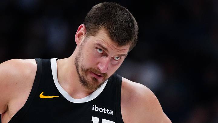 Mar 6, 2026; Denver, Colorado, USA; Denver Nuggets center Nikola Jokic (15) during the second quarter against the New York Knicks at Ball Arena. Mandatory Credit: Ron Chenoy-Imagn Images