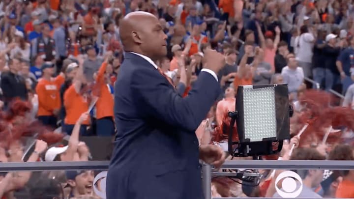 Barkley celebrates an Auburn basket at the Final Four Barkley celebrates an Auburn basket at the Final Four