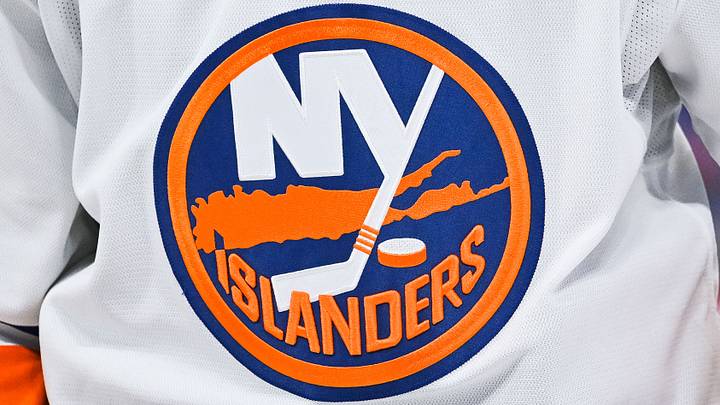 Feb 11, 2023; Montreal, Quebec, CAN; View of a New York Islanders logo on a jersey worn by a member of the team against the Montreal Canadiens during the second period at Bell Centre. Mandatory Credit: David Kirouac-USA TODAY Sports