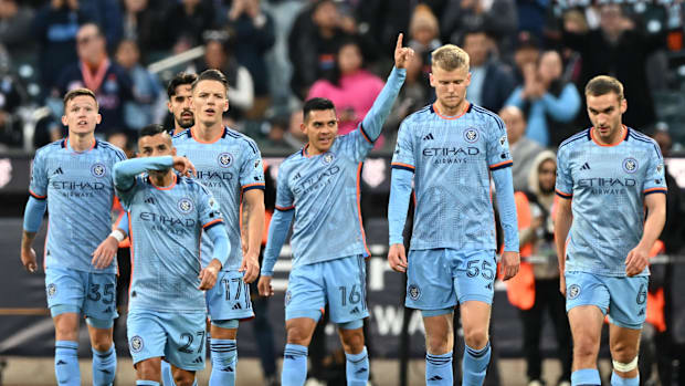 New York City FC celebrate a goal from Alonso Martinez. 