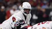 Dec 14, 2025; Houston, Texas, USA; Arizona Cardinals quarterback Jacoby Brissett (7) directs a play during the first quarter against the Houston Texans at NRG Stadium. Mandatory Credit: Thomas Shea-Imagn Images