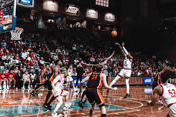 Nebraska takes on Oregon State at the Sanford Pentagon, Nov. 18, 2023. The Huskers won the game 84-63.