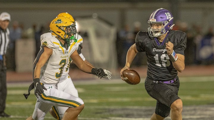 RBC’s Bradey Williams tries to chase down Rumson’s Jude Patel in early action. Red Bank Catholic football defeats Rumson-Fair Haven in Rumson, NJ on October 10, 2025.