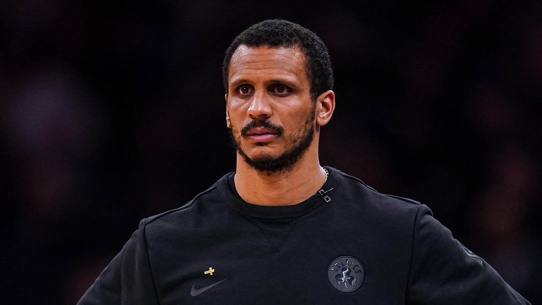 Boston Celtics head coach Joe Mazzulla watches from the sideline as they take on the Philadelphia 76ers during Game 5 of the first round of the 2026 NBA Playoffs at TD Garden.