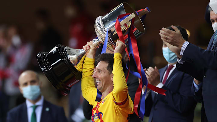 Lionel Messi's last trophy won for Barcelona was the 2021 Copa Del Rey, the most recent in club history. Lionel Messi's last trophy won for Barcelona was the 2021 Copa Del Rey, the most recent in club history.