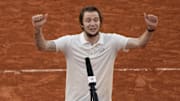 Alexander Bublik gives an interview during the French Open.