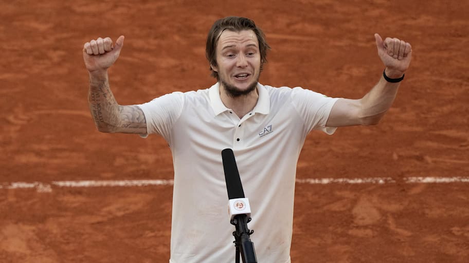 Alexander Bublik gives an interview during the French Open. | Susan Mullane-Imagn Images