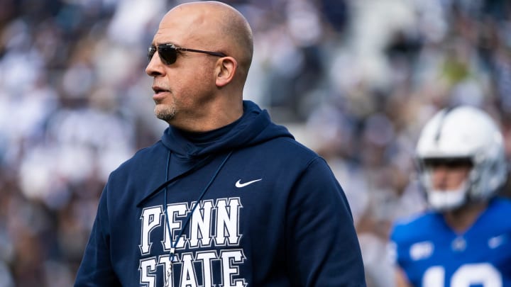 Penn State head coach James Franklin watches during the Blue-White game at Beaver Stadium. 