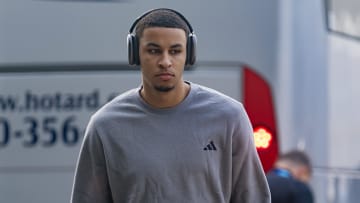 Apr 19, 2024; New Orleans, Louisiana, USA; Sacramento Kings forward Keegan Murray (13) arrives at the arena before a play-in game of the 2024 NBA playoffs against the New Orleans Pelicans  at Smoothie King Center. Mandatory Credit: Stephen Lew-USA TODAY Sports