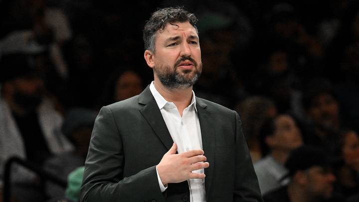 Brooklyn, New York, USA;  New York Liberty head coach Chris Demarco looks on during the second half against the Golden State Valkyries at Barclays Center on August 27, 2026.