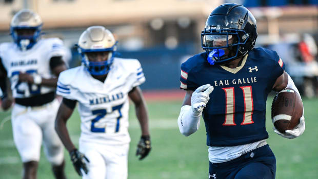 Xavier Lherisse of Eau Gallie runs the ball during the Kickoff Classic game against Mainland Friday, August 16, 2024.Craig Ba