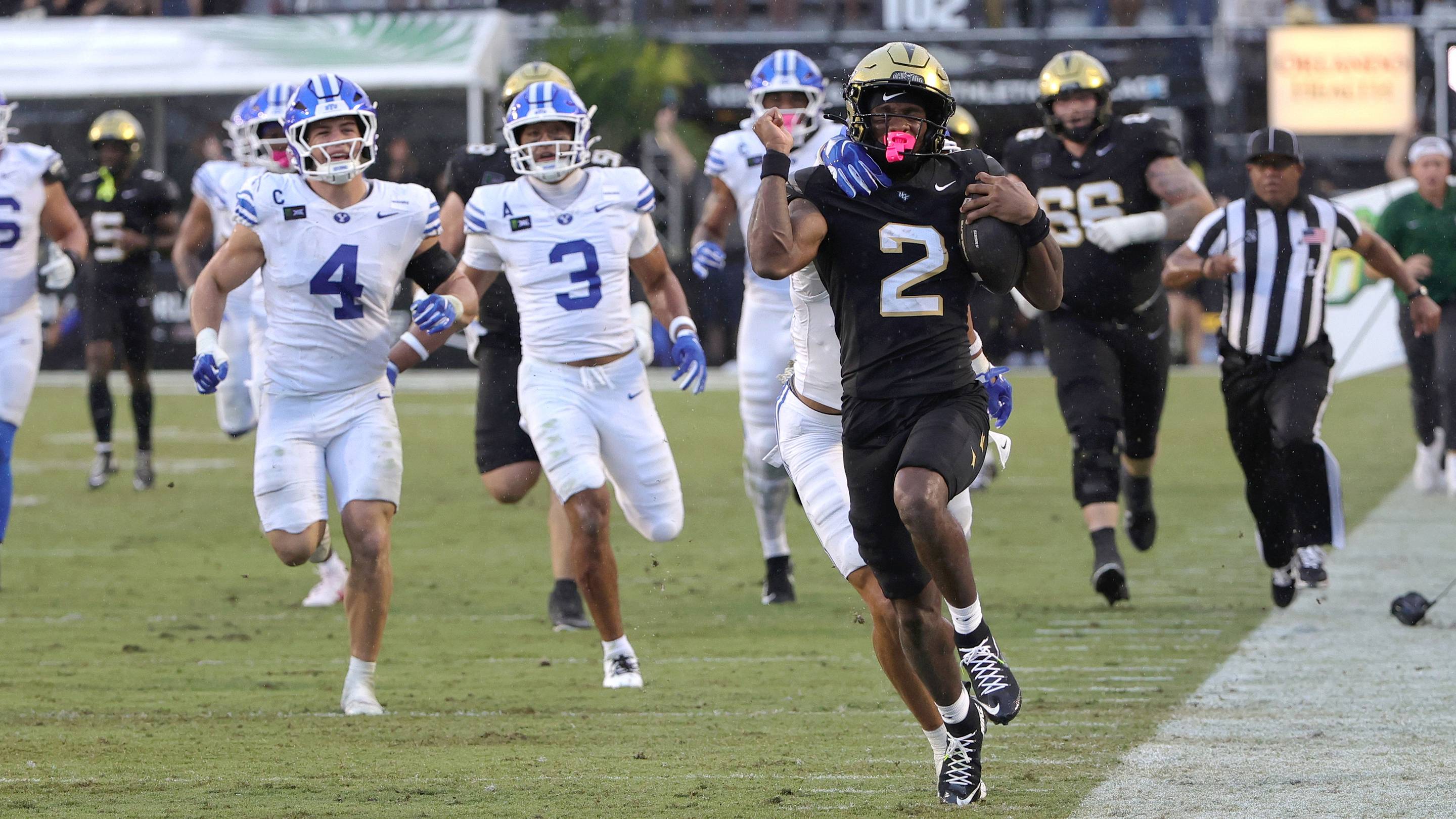 Oct 24, 2026; Orlando, Florida, USA; Central Florida Knights wide receiver Tyren Hornes (2) runs for 56 yards after a catch during the third quarter against the Brigham Young Cougars at Acrisure Bounce House. Mandatory Credit: Mike Watters-Imagn Images | IMAGN IMAGES via Reuters Connect