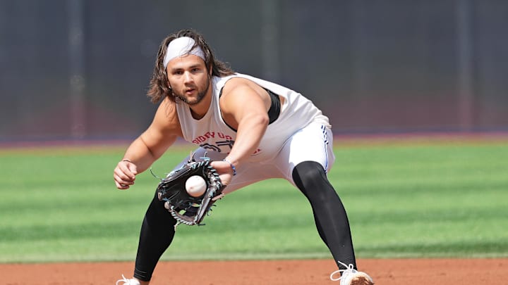 Toronto Blue Jays shortstop Bo Bichette (11) fields balls during batting practice before game against the Philadelphia Phillies at Rogers Centre on Sept 4.