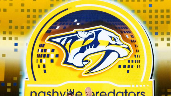 Jun 28, 2024; Las Vegas, Nevada, USA; Egor Surin is selected by the Nashville Predators with the 22nd overall pick in the first round of the 2024 NHL Draft at The Sphere. Mandatory Credit: Stephen R. Sylvanie-Imagn Images