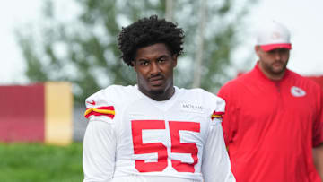 Jul 22, 2025; St. Joseph, MO, USA; Kansas City Chiefs defensive tackle Omarr Norman-Lott (55) walks down the hill to the practice fields during training camp at Missouri Western State University. Mandatory Credit: Denny Medley-Imagn Images