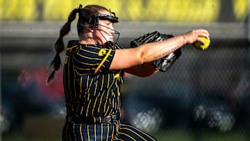 Iowa's Jalen Adams delivers a pitch during a NCAA softball game, Wednesday, May 3, 2023, at Bob Pearl Field in Iowa City, Iowa.

230503 Uni Iowa S 033 Jpg