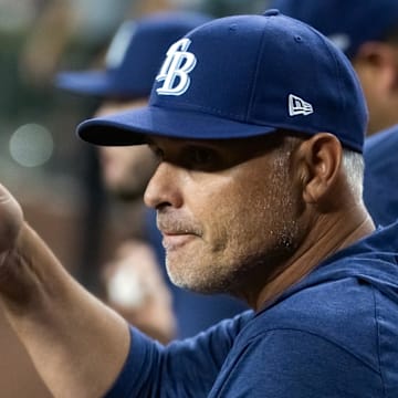 Tampa Bay Rays manager Kevin Cash reacts against the Arizona Diamondbacks at Chase Field. 