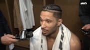 Hart speaks to reporters after the controversial finish to Game 4 between the Knicks and Pistons