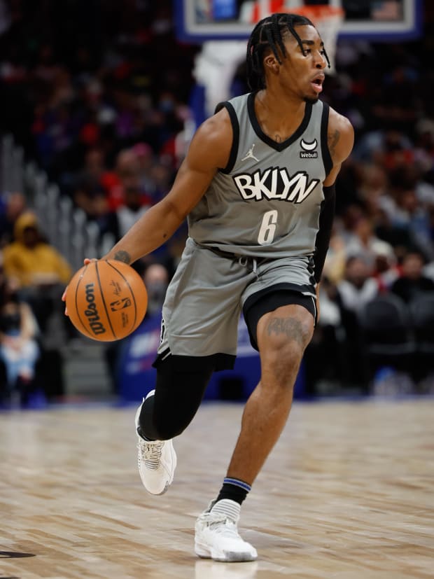 Brooklyn Nets guard David Duke Jr. (6) dribbles against the Detroit Pistons at Little Caesars Arena.