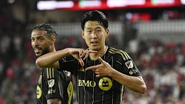 Denis Bouanga, left, and Son Heung-Min have scored each of LAFC's last 17 goals. 