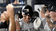 New York designated hitter Aaron Judge hit the first of nine Yankees home runs in the first inning against Tampa Bay Tuesday.