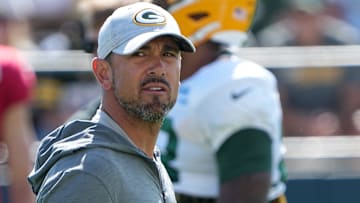 Green Bay Packers head coach Matt LaFleur watches practice Tuesday, August 16, 2022 during training camp in Green Bay, Wis. It was the first of two days of joint practices for the Green Bay Packers and New Orleans Saints.