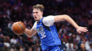 Nov 5, 2025; Dallas, Texas, USA;  Dallas Mavericks forward Cooper Flagg (32) dribbles during the second half 
