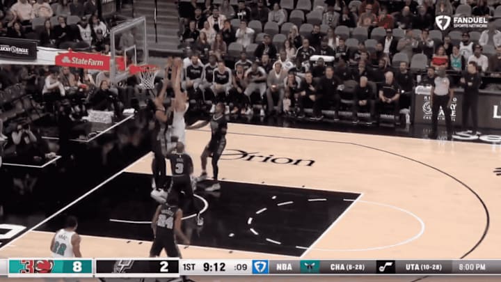Memphis Grizzlies' center Zach Edey dunks on San Antonio Spurs' phenom Victor Wembanyama.