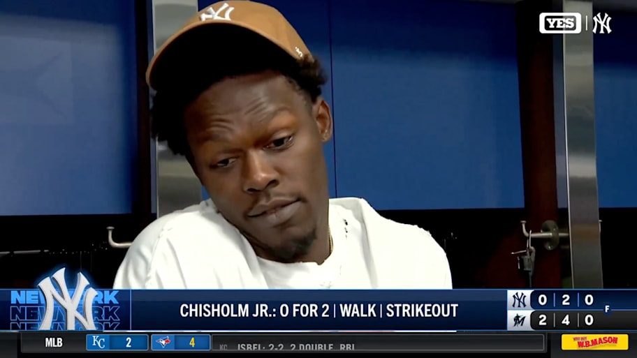 Jazz Chisholm Jr. was doubled off on an infield pop-up Saturday | Screengrab via NESN