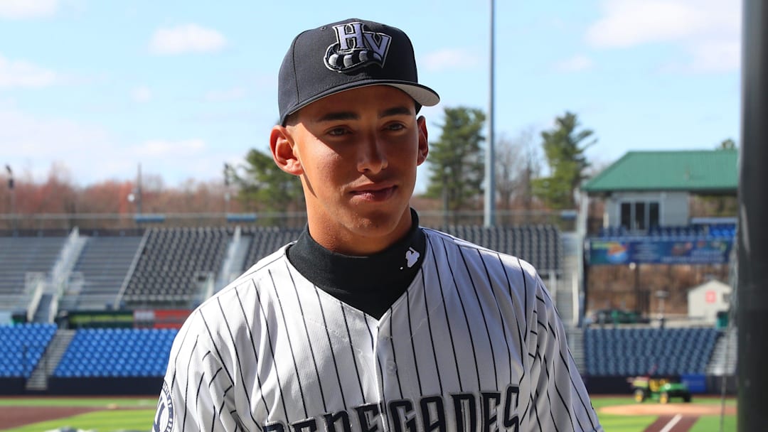 Hudson Valley Renegades infielder George Lombard Jr. is interviewed during media day on April 1, 2025.