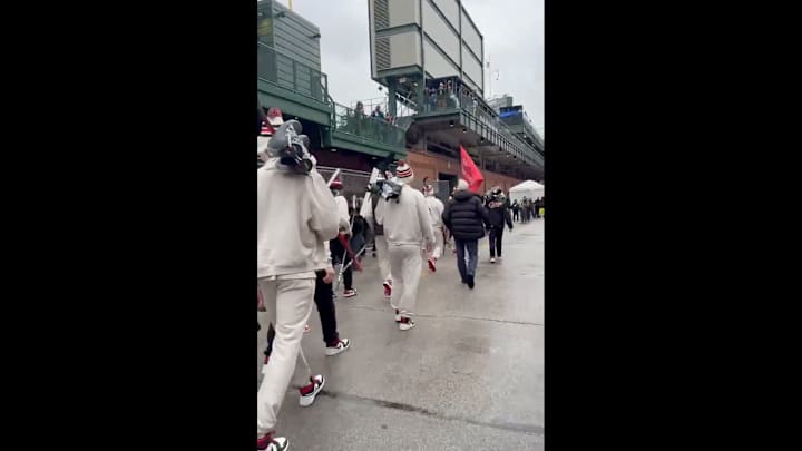 The Chicago Blackhawks arrive to Wrigley Field for the Winter Classic against the St. Louis Blues