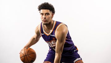 Sep 24, 2025; Phoenix, AZ, USA; Phoenix Suns guard Koby Brea (14) poses for portrait during Media Day at PHX Arena. Mandatory Credit: Mark J. Rebilas-Imagn Images