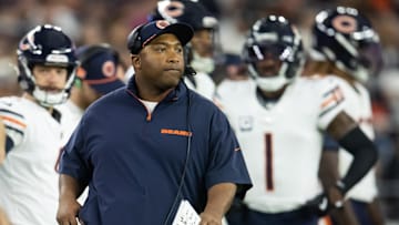 Nov 3, 2024; Glendale, Arizona, USA; Chicago Bears special teams coordinator Richard Hightower against the Arizona Cardinals at State Farm Stadium. Mandatory Credit: Mark J. Rebilas-Imagn Images