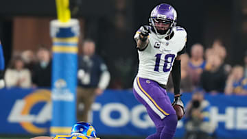 Minnesota Vikings receiver Justin Jefferson after his catch against the Los Angeles Rams during their NFL playoff game