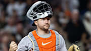 Sep 16, 2025; Phoenix, Arizona, USA; San Francisco Giants catcher Patrick Bailey against the Arizona Diamondbacks at Chase Field. Mandatory Credit: Mark J. Rebilas-Imagn Images
