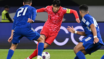 Heung-Min Son in action for South Korea away to Kuwait 