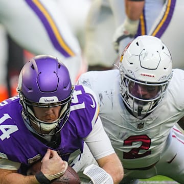Arizona Cardinals linebacker Mack Wilson Sr. sacks Minnesota Vikings quarterback Sam Darnold.