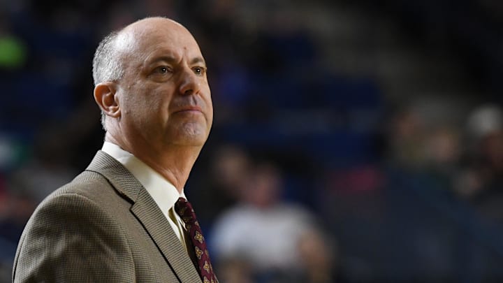 Feb 11, 2017; Annapolis, MD, USA; Navy Midshipmen head coach Ed DeChellis looks up to the clock during the second half against the Lafayette Leopards at Alumni Hall. Navy Midshipmen defeated Lafayette Leopards 68-60. Feb 11, 2017; Annapolis, MD, USA; Navy Midshipmen head coach Ed DeChellis looks up to the clock during the second half against the Lafayette Leopards at Alumni Hall. Navy Midshipmen defeated Lafayette Leopards 68-60.