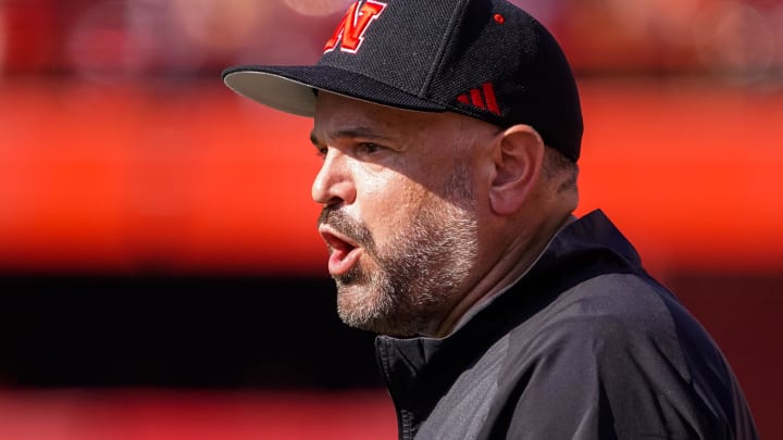 Sep 23, 2023; Lincoln, Nebraska, USA; Nebraska Cornhuskers head coach Matt Rhule reacts after a call against the Louisiana Tech Bulldogs during the second quarter at Memorial Stadium.