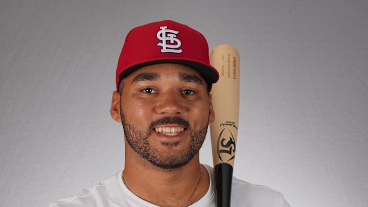 Feb 21, 2024; Jupiter, FL, USA;  St. Louis Cardinals catcher Leonardo Bernal (96). Mandatory Credit: Jim Rassol-Imagn Images
