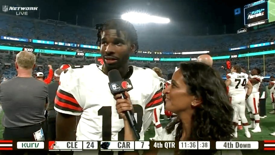 Shedeur Sanders threw two touchdown passes in his preseason debut for the Browns | Screengrab via NFL Network