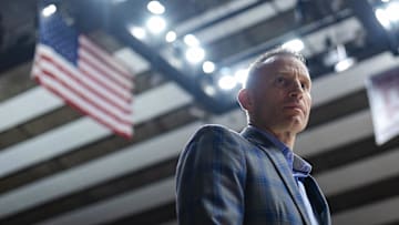 Feb 25, 2025; Tuscaloosa, Alabama, USA; Alabama Crimson Tide head coach Nate Oats walks onto the court before the first half against the Mississippi State Bulldogs at Coleman Coliseum. Mandatory Credit: Will McLelland-Imagn Images
