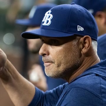 Tampa Bay Rays manager Kevin Cash reacts against the Arizona Diamondbacks at Chase Field. 