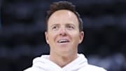 Feb 28, 2025; Salt Lake City, Utah, USA; Utah Jazz owner Ryan Smith watches practice before a game against the Minnesota Timberwolves at Delta Center. Mandatory Credit: Rob Gray-Imagn Images