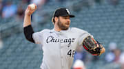 Chicago White Sox starting pitcher Bryse Wilson (46) throws against the Minnesota Twins at Target Field. 