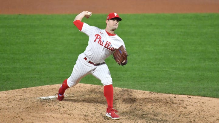 Nov 2, 2022; Philadelphia, Pennsylvania, USA; Philadelphia Phillies relief pitcher David Robertson