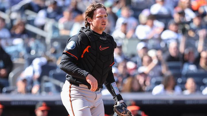 May 3, 2026; Bronx, New York, USA;  Baltimore Orioles catcher Adley Rutschman (35) at Yankee Stadium. Mandatory Credit: Wendell Cruz-Imagn Images